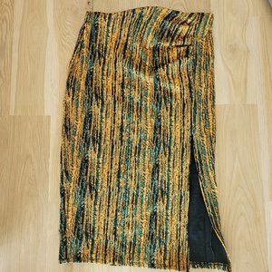 Zara Yellow Green Pencil Skirt NEW WITH TAGS Size L Midi Striped